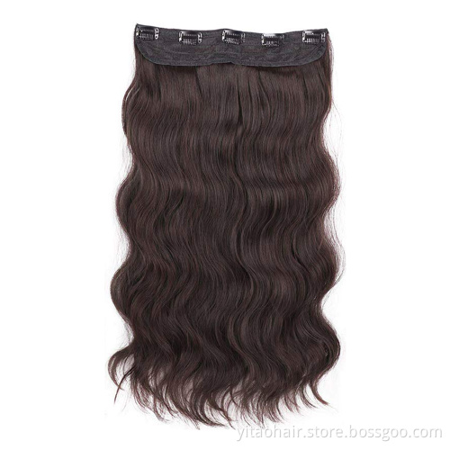 wholesale Hair Extensions 2P 5P Thick Hair Invisible Long Wavy  Head Synthetic Hairpiece for Women Brown wavy hair